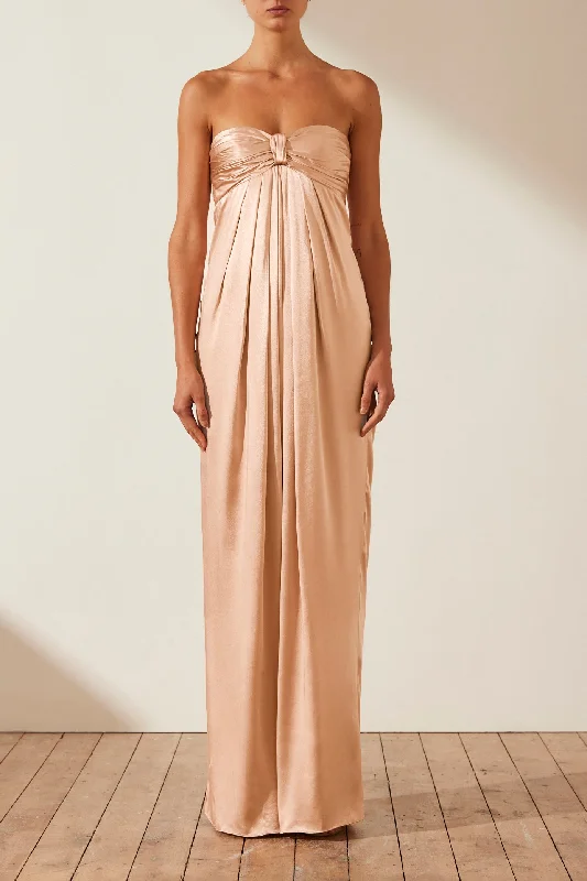 LA LUNE STRAPLESS KNOT MAXI DRESS - DESERT ROSE