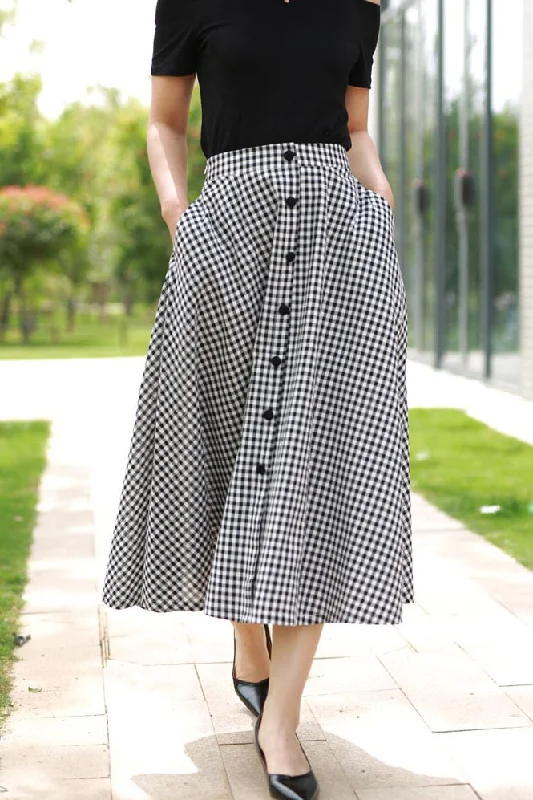 plaid button front skirt, high waisted skirt 2195#