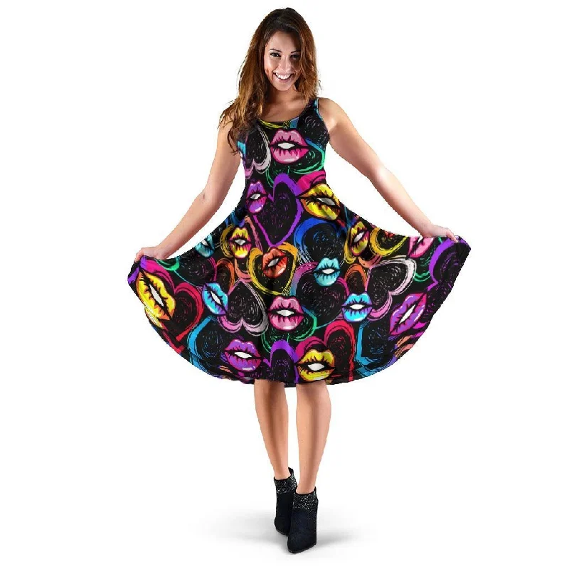 Abstract Lip Graffiti Print Dress