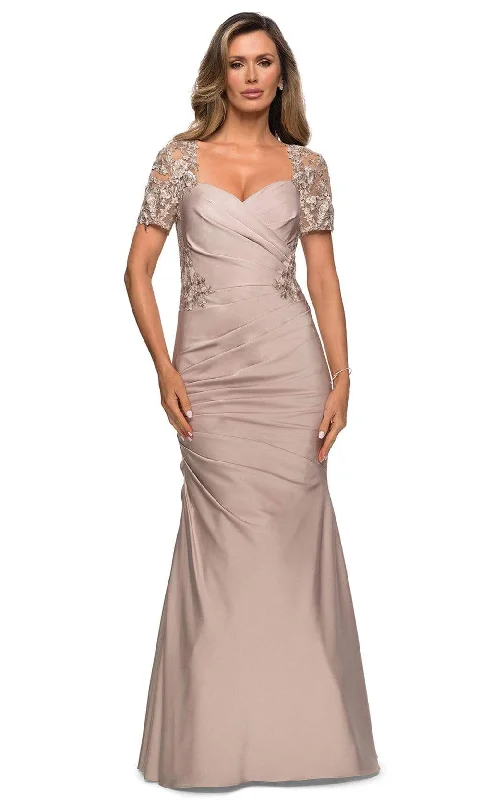 La Femme - 27989SC Sheer Lace Sleeve Sweetheart Neck Trumpet Dress