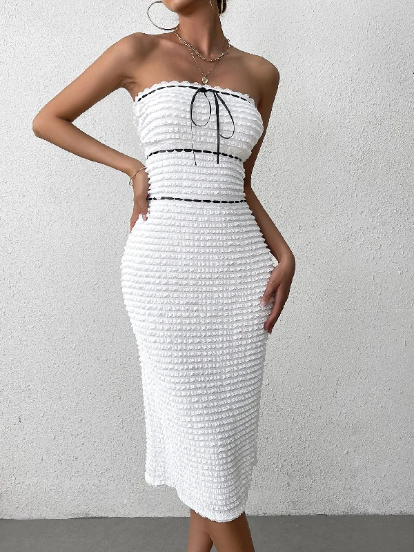 Lace Tie Front Tube Bodycon Dress